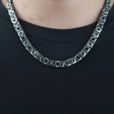 Titanium Steel Byzantine Chain Necklace For Men Vintage Oxidized Heavy Metal Punk Style Jewelry Necklaces Bracelet