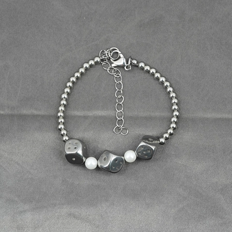 Collar Y Pulsera Con Colgante De Dados De Acero De Titanio Con Perla Artificial Joyas Estilo Punk Street Para Hombre