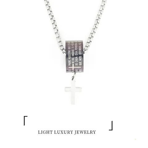 Collar con Colgante de Cruz de Oración Padre Nuestro en Español de Acero de Titanio para Hombre Mujer Joyería Estilo Punk