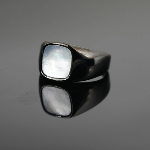 Minimalistischer Edelstahl Siegelring Für Damen Und Herren Quadratischer Perlmutt Geometrischer Inlay Statement Modeschmuck