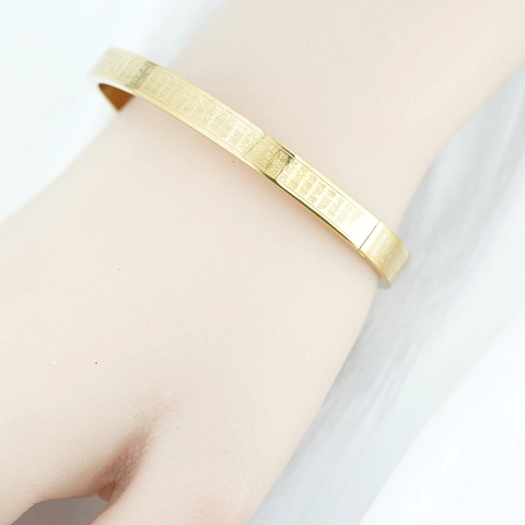 Vintage Gold Plated Stainless Steel Heart Sutra Bangle For Women Buddhist Religious Laser Engraved Scripture Jewelry Gift Wide Bracelet
