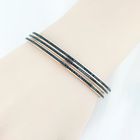 Bracciali Rigidi in Acciaio al Titanio Oro Rosa Zirconia Nera per Donna Minimalista Moda Gioielli a Strati