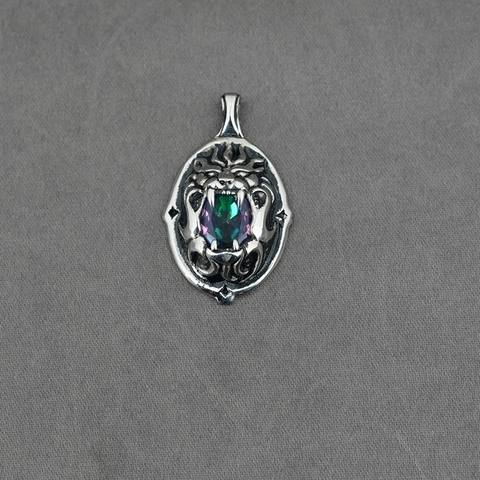 Vintage Lion Head Pendant Necklace Stainless Steel Multicolored Zirconia Gothic Punk Hip Hop Jewelry For Men Women
