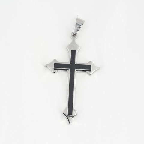 Collier Pendentif Croix en Acier Inoxydable Vintage pour Hommes Bijoux Religieux Gothiques avec Émail Noir Collier Chaîne Box Cadeau