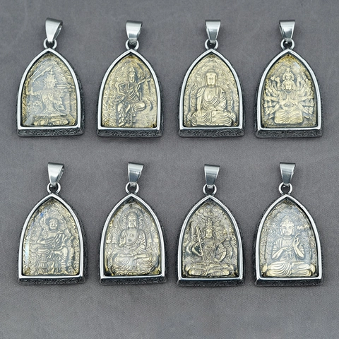 Vintage Titanium Stainless Steel Buddha Pendant Necklace For Men Gold Silver Plated Zodiac Guardian Amulet Religious Jewelry