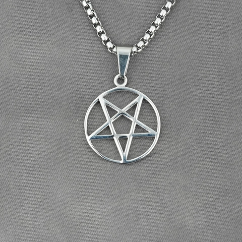 Vintage Titanstahl Pentagramm Anhänger Halskette Für Herren Damen Gothic Punk Hohler Stern Kreis Schmuck Geschenk Hip Hop Accessoire