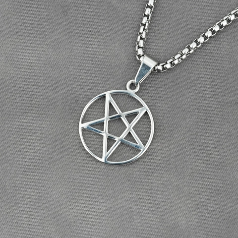 Vintage Titanstahl Pentagramm Anhänger Halskette Für Herren Damen Gothic Punk Hohler Stern Kreis Schmuck Geschenk Hip Hop Accessoire