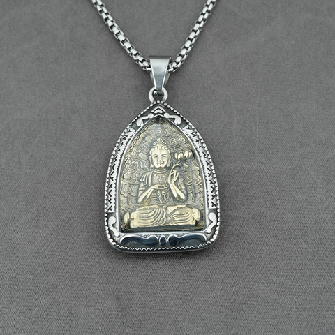 Titanium Steel Buddhist Twelve Zodiac Guardian Buddha Pendant Necklace Vintage Religious Relief Amulet Jewelry For Men Women Gift