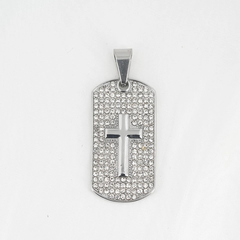 Roestvrij Stalen Strass Kruis Hanger Ketting Hip Hop Religieuze Sieraden Voor Mannen Vrouwen Zilveren Rechthoekige Tag Ketting