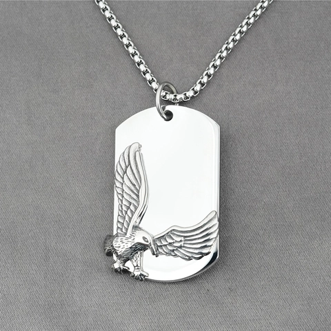 Collar de Colgante de Águila de Acero de Titanio Hip Hop para Hombre Plata Pulido Ala de Animal Estilo Dog Tag Joyería