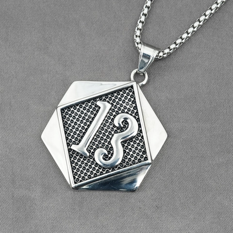 Hip Hop Sechseck Nummer 13 Anhänger Halskette Für Herren Edelstahl Punk Streetwear Personalisiert Schmuck Geschenk Silber Anhänger