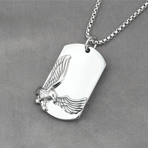 Collar de Colgante de Águila de Acero de Titanio Hip Hop para Hombre Plata Pulido Ala de Animal Estilo Dog Tag Joyería