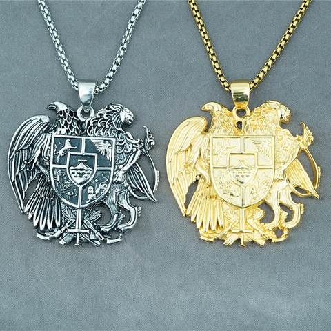 Collana con Pendente a Forma di Scudo con Aquila e Leone in Acciaio Inossidabile Vintage per Uomo Gioielli Punk Hip Hop