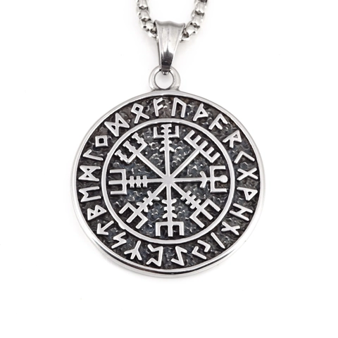 Vintage Viking Compass Vegvisir Rune Pendant Necklace For Men Women Titanium Steel Hip Hop Retro Circle Shield Sweater Chain