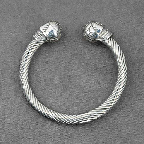 Vintage Punk Moto Titanium Steel Cable Cuff Bracelet Engraved Scroll Pattern Open Bangle For Men Women Gold Silver Jewelry