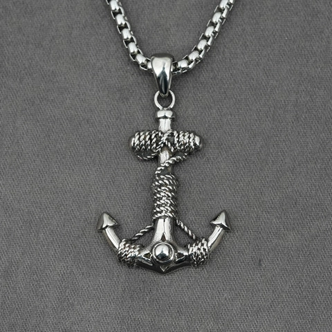 Collier Pendentif Ancre Nautique en Acier Inoxydable Corde Enroulée Crochet de Navire Hip Hop Punk Bijoux Vintage pour Hommes Femmes