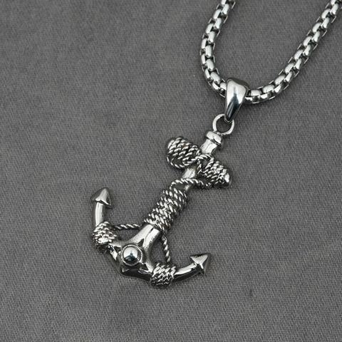 Collier Pendentif Ancre Nautique en Acier Inoxydable Corde Enroulée Crochet de Navire Hip Hop Punk Bijoux Vintage pour Hommes Femmes