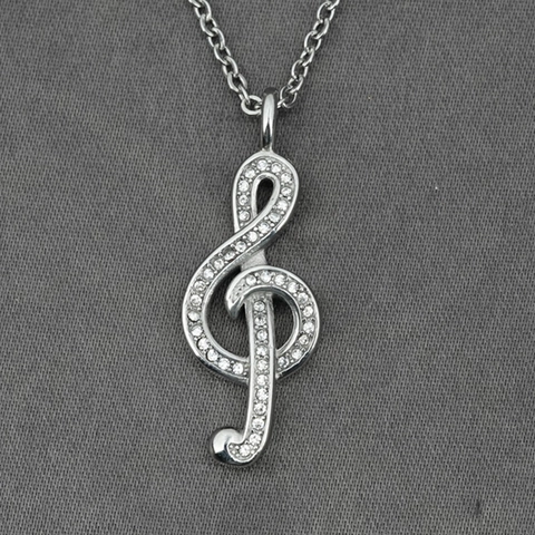 Treble Clef Musical Note Pendant Necklace Stainless Steel Sparkling Rhinestone Inlaid Artistic Music Jewelry For Women