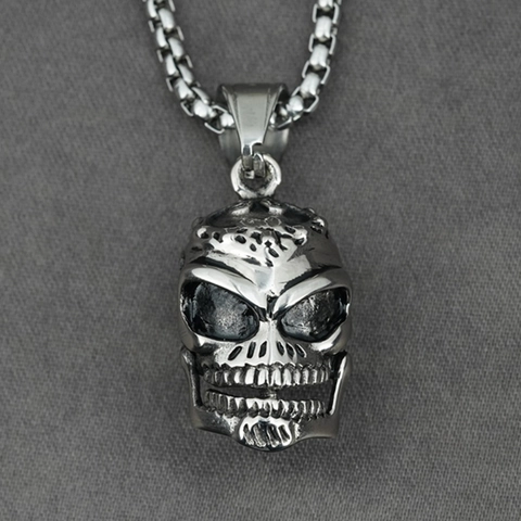 Collana con Pendente a Teschio Punk Vintage Uomo Acciaio Inossidabile Titanio Gotico Hip Hop Gioielli Uomo Accessori