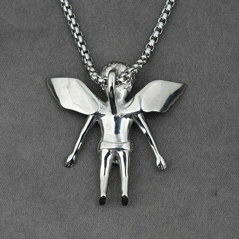 Hip Hop Schutzengel Flügel Anhänger Halskette Strass Eingelegt Titanstahl Cupido Charms Für Herren Damen Club Party Schmuck