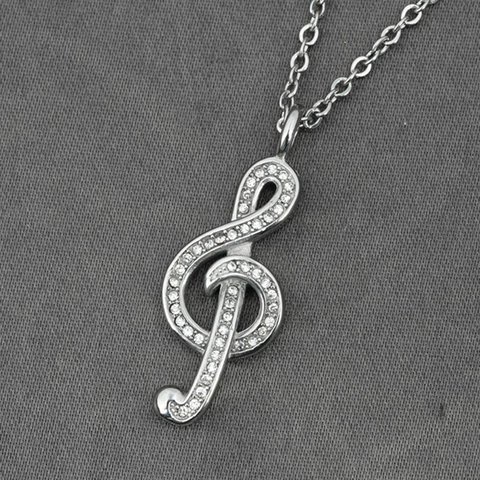Treble Clef Musical Note Pendant Necklace Stainless Steel Sparkling Rhinestone Inlaid Artistic Music Jewelry For Women