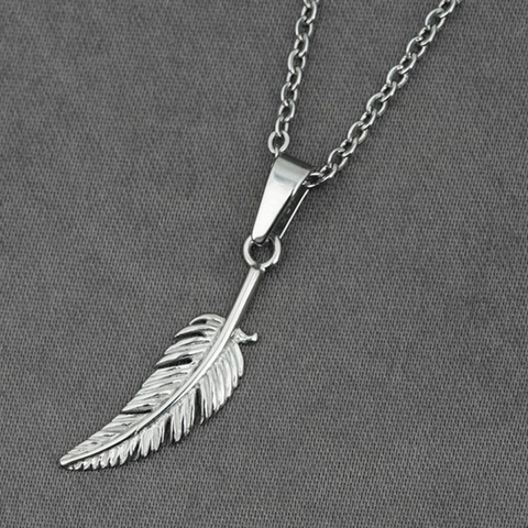 Vintage Feather Pendant Necklace Stainless Steel Titanium Steel Hip Hop Jewelry For Men Women Daily Wear Personality Silver Color Jewelry
