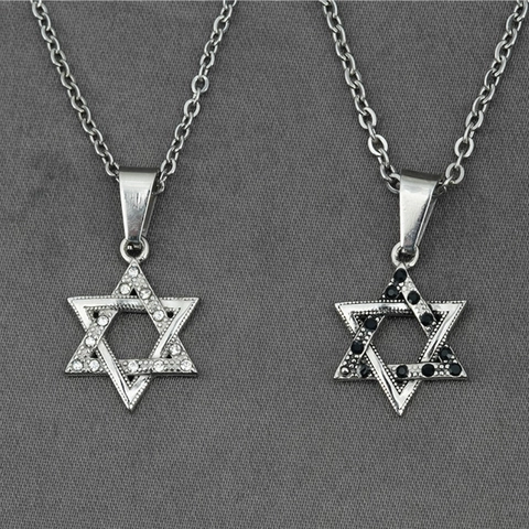 Collana con Pendente Esagramma Stella di David in Acciaio al Titanio Vintage con Zirconia Gioielli Geometrici Hip Hop per Uomo Donna