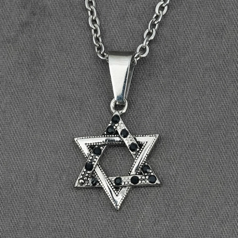Collana con Pendente Esagramma Stella di David in Acciaio al Titanio Vintage con Zirconia Gioielli Geometrici Hip Hop per Uomo Donna