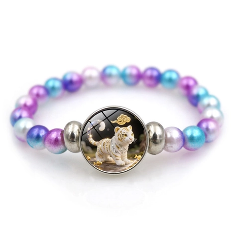 Bracelet de Perles Fait à la Main Douze Signes du Zodiaque pour Hommes Femmes Perles Artificielles Multicolores Bracelet Élastique