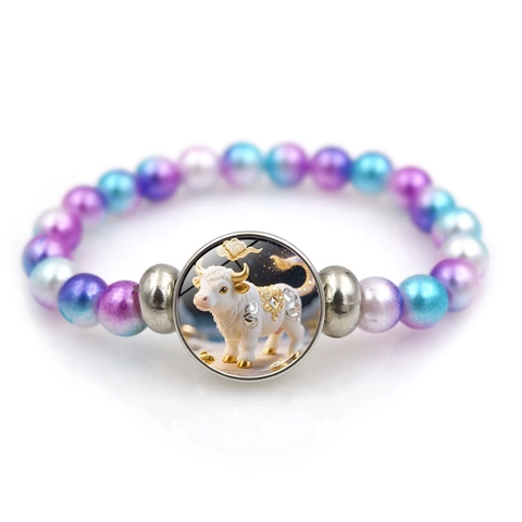 Bracelet de Perles Fait à la Main Douze Signes du Zodiaque pour Hommes Femmes Perles Artificielles Multicolores Bracelet Élastique