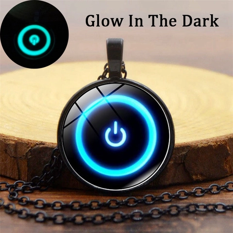 Lichtgevende Power Button Hanger Halsketting Gloeien In Het Donker Legering Glas Cyberpunk Geek Sieraden Vintage Truiketting