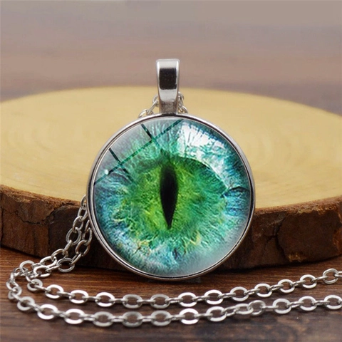 Collana con Pendente in Lega Vintage Occhio di Drago in Vetro Gemma del Tempo Catena Maglione Unisex Gioielli Fantasia