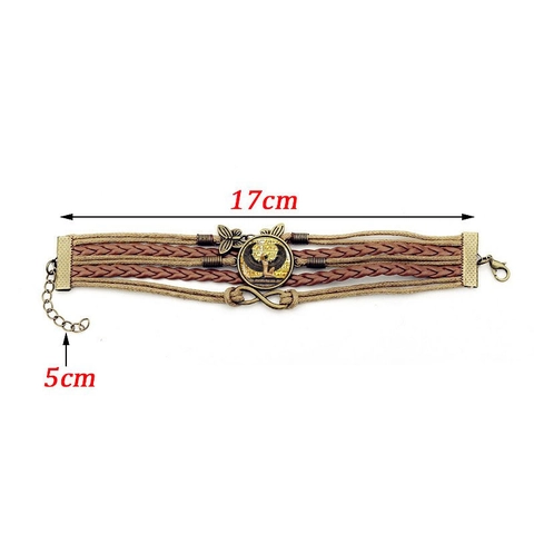 Bracciale Multistrato in Pelle con Dea Egizia Iside Bronzo Lega Vetro Gemma Farfalla Infinito Donna Bohemian
