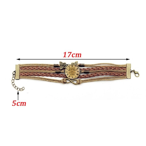 Vintage Multilayer Braided PU Leather Bracelet For Women Men Infinity Butterfly Clock Time Gem Quote Charm Bracelet Jewelry Gift
