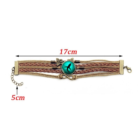 Bracciale Intrecciato Multistrato Vintage con Squalo Farfalla Infinito Cordino in Pelle Fatto a Mano Gioielli in Lega e Vetro