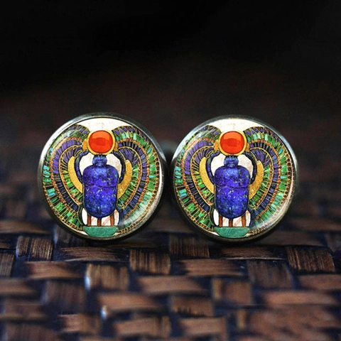 Boutons de Manchette Vintage en Alliage et Verre Scarabée Égyptien pour Chemise d'Affaires Style Égypte Ancienne Bijoux