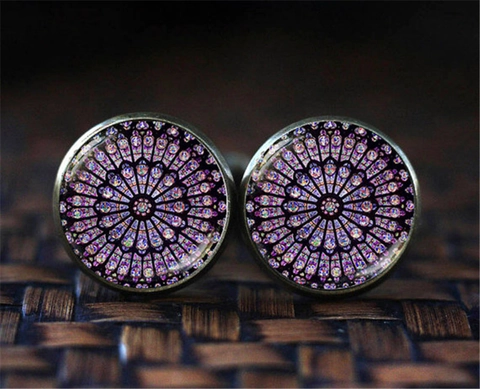 Gemelli Rosone Notre Dame De Paris in Lega Vetro Motivo Vetrata Uomo Formali Business Matrimonio Accessori Gioielli Vintage Francesi Regalo