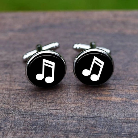 Musikinstrument Muster Glas Cabochon Legierung Manschettenknöpfe Silber Poliert Herren Formelles Hemd Zubehör Musiknote Design
