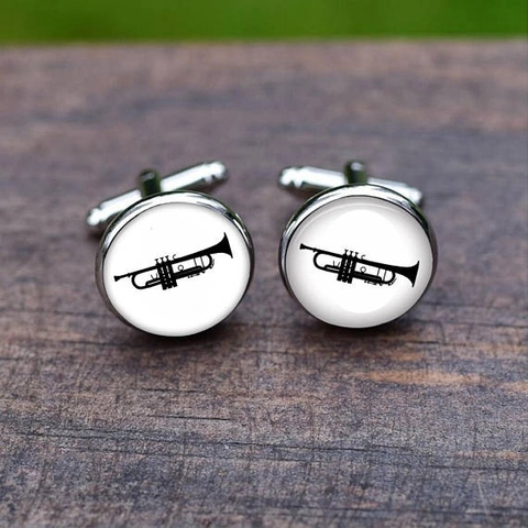 Musikinstrument Muster Glas Cabochon Legierung Manschettenknöpfe Silber Poliert Herren Formelles Hemd Zubehör Musiknote Design