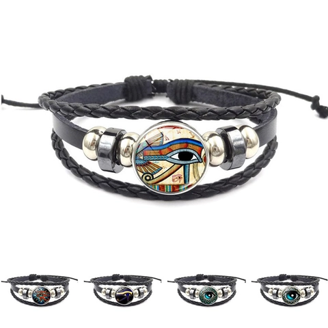 Retro Multilayer Braided Artificial Leather Bracelet For Women Men Handmade Eye Of Horus Evil Eye Time Gemstone Bracelet Jewelry