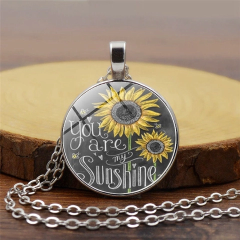 You Are My Sunshine Collana Con Ciondolo Gemma del Tempo a Girasole per Donna Collana in Lega di Vetro Retrò Gioielli Regalo