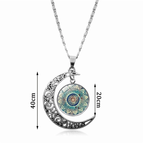 Set di Gioielli in Lega Boemia Mandala in Vetro Collana con Luna Braccialetto e Orecchini a Lobo per Donna Accessorio Stile Etnico
