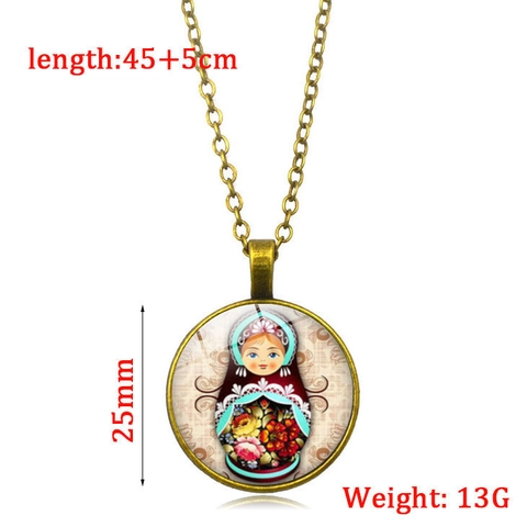 Vintage Legierung Russische Matroschka-Puppe Glas Edelstein Anhänger Halskette Ethno-Stil Retro Galvanisierter Schmuck Für Damen Herren