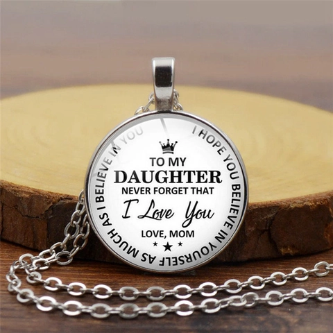 Vintage Mama An Tochter Anhänger Halskette Legierung Glas Cabochon Herz Krone Buchstabe Grafik Inspirierend Geschenk Schmuck Damen