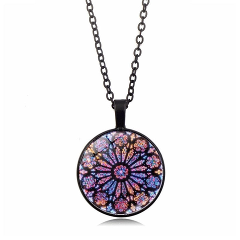 Collar con Colgante Redondo de Aleación y Vidrio Vintage Estilo Artístico Mándala Noche Estrellada Joyería Decorativa Mujer