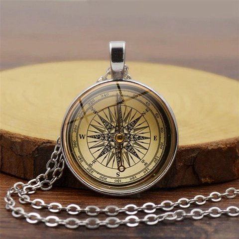 Collier Pendentif Boussole Vintage Steampunk Alliage Verre Gemme du Temps Bijoux Ronds pour Unisexe Accessoire Décontracté Quotidien
