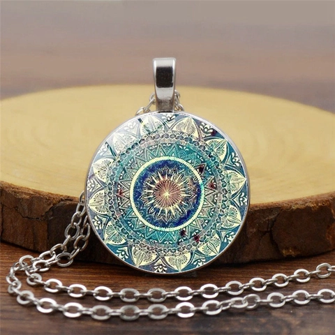 Böhmisch Mandala Blume Glas Cabochon Legierung Halskette Armband Und Ohrhänger Für Damen Ethno-Stil Vintage Silber Schmuck