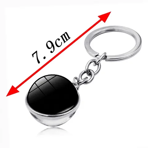 Porte-clés Boule de Verre Double Face Avec Anneau en Alliage de Zinc Pendentif Gemme de Temps Porte-clés Métal Argent Cadeau