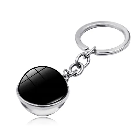 Porte-clés Boule de Verre Double Face Avec Anneau en Alliage de Zinc Pendentif Gemme de Temps Porte-clés Métal Argent Cadeau