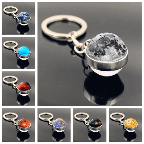Solar System Galaxy Glass Ball Keychain Zinc Alloy Space Nebula Planet Moon Earth Sun Pendant Key Ring Gift For Universe Lovers